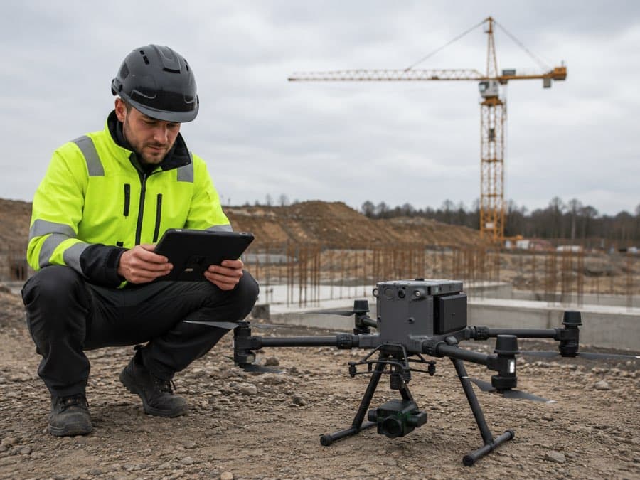 Drone professionale in volo per rilievo e mappatura