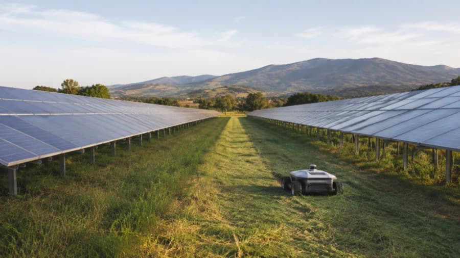 Attrezzatura di manutenzione tra le file di un parco solare
